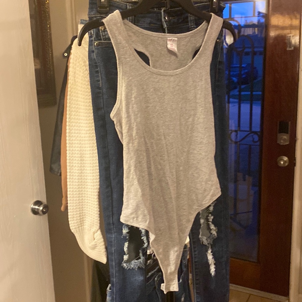 Grey body suit